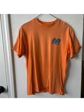 Vintage Y2K 2000s Orange Skater BMX Graphic No Rules T Shirt Sz S